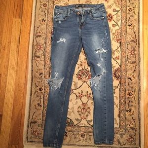 Zara High Waisted Destroyed Skinny Jeans